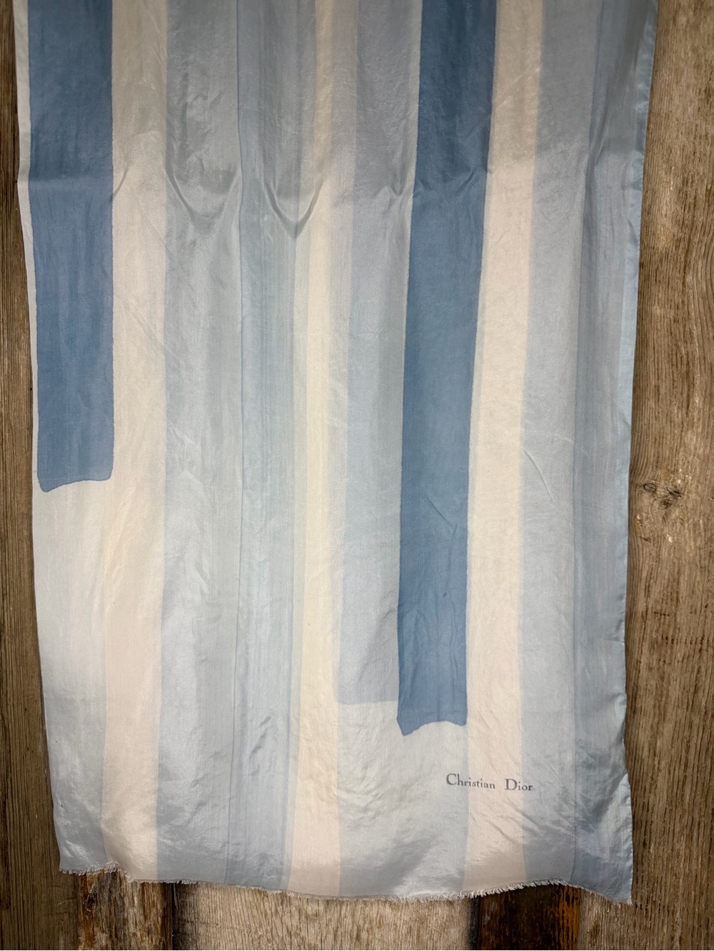VTG Dior Silk Oblong Scarf Abstract Block Stripe Ice Blue Cream Minimalist - Picture 7 of 16